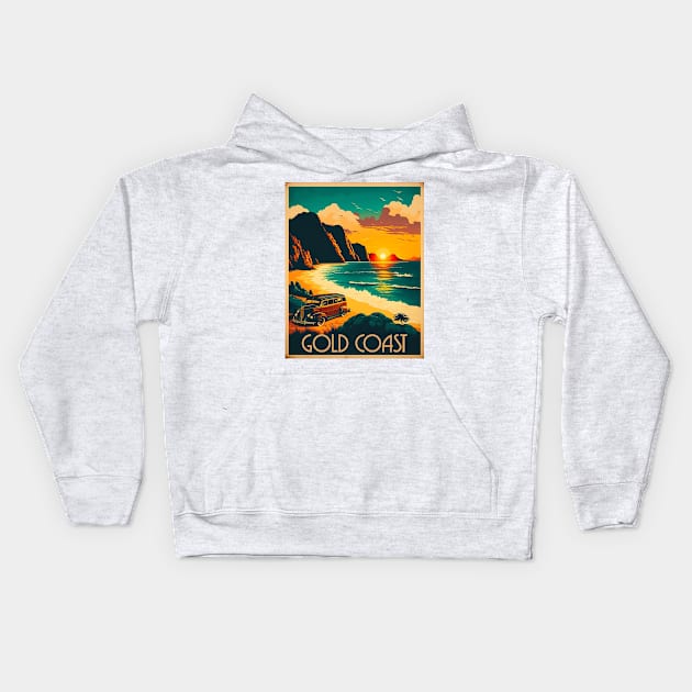 Gold Coast Australia Coastline Vintage Travel Art Poster Kids Hoodie by OldTravelArt